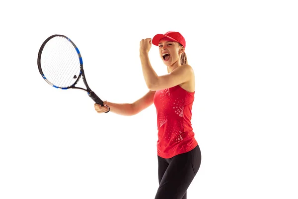Victory Excited Young Woman Tennis Player Shouting Sports Win Isolated — Stock fotografie