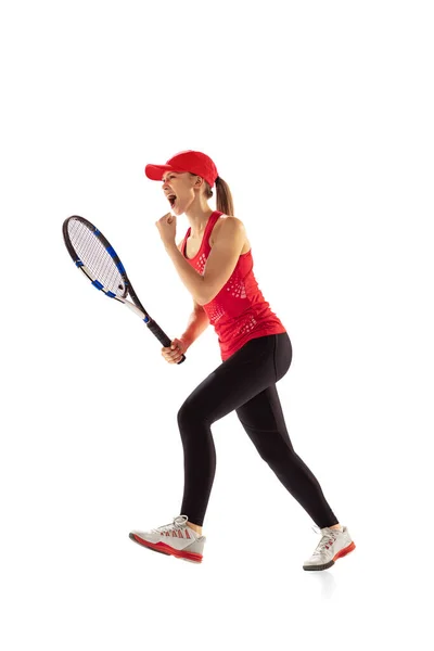 Success Excited Young Woman Tennis Player Shouting Sports Win Isolated — Zdjęcie stockowe