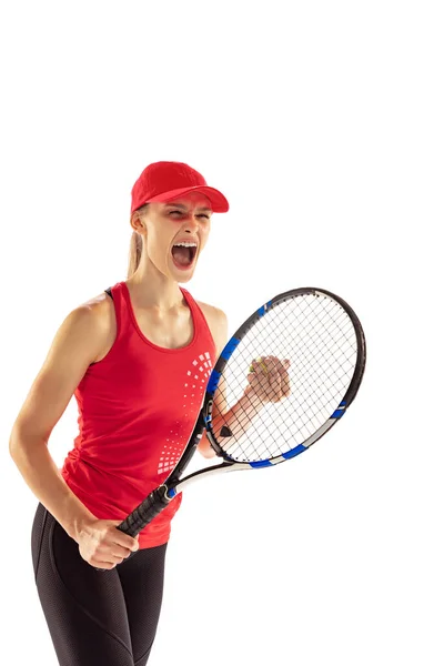 Winner Emotions Excited Young Woman Tennis Player Shouting Sports Win — Foto de Stock