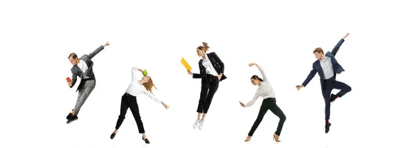 Youth Work Group Young People Office Workers Jumping Dancing Business — Foto de Stock