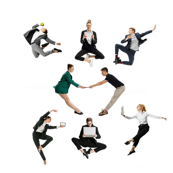 Youth Work Group Young People Office Workers Jumping Dancing Business — Foto Stock