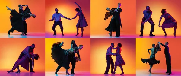 Вальс Лінді Хоп Колаж Зображеннями Молодих Пар Танцювальних Бальних Танців — стокове фото