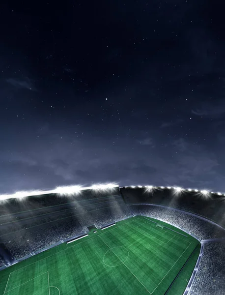 Aerial View Empty Football Field Flashlights Dark Night Sky Background — Stok Foto