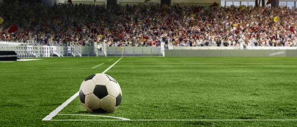 Corner Kick Soccer Football Ball Lying Grass Football Field Crowded — 스톡 사진