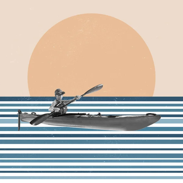 Rowing Creative Artwork Beginner Kayaker Canoe Kayak Life Vest Paddle — Stockfoto