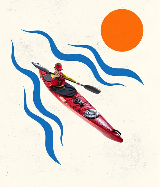 Rowing Creative Artwork Beginner Kayaker Canoe Kayak Life Vest Paddle — Stockfoto