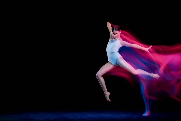 Inspiration Young Graceful Female Ballet Dancer Dancing Dark Background Mixed — Stock fotografie