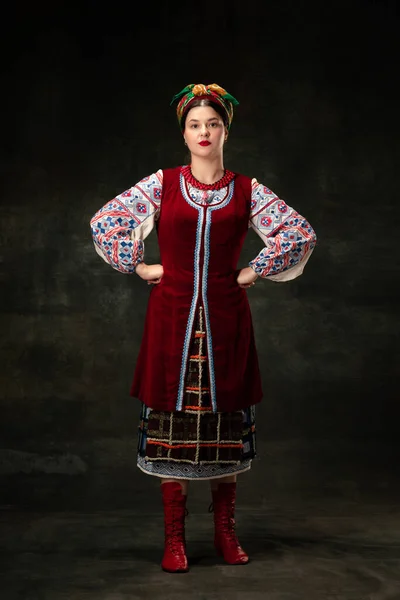 Freedom Independence Art Portrait Beautiful Woman Wearing Traditional Folk Ukrainian — стоковое фото