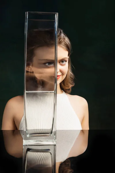 Surreal Art Photography Focus Details Young Girls Face Glass Vase — Stockfoto