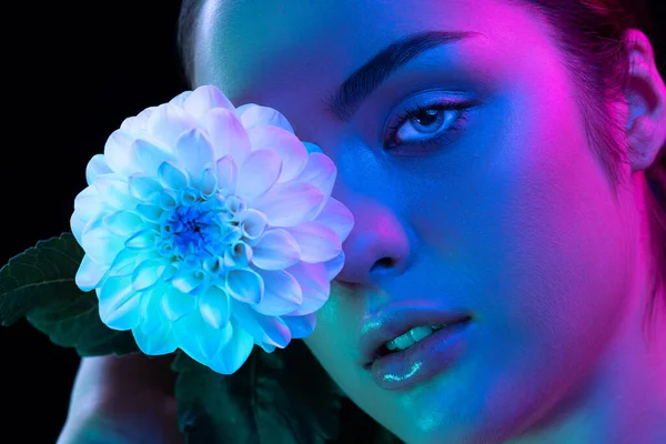 Feeling Emotions High Fashion Model Colorful Bright Neon Lights Posing — 스톡 사진