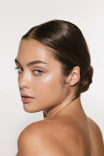Aging Facial Treatment Closeup Portrait Beautiful Young Girl Clean Well — Stockfoto
