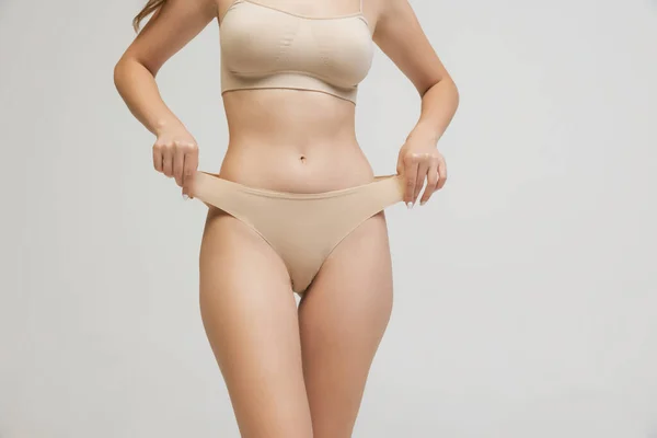 Healthy Eating Cropped Image Slim Female Body Cotton Underwear Isolated — Stock Photo, Image