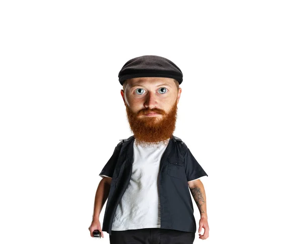Comic Portrait Stylish Red Bearded Man Barber Black Cap Looking — Stock Photo, Image