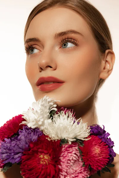 Natuurlijke Schoonheid Close Portret Van Mooi Jong Meisje Met Schone — Stockfoto