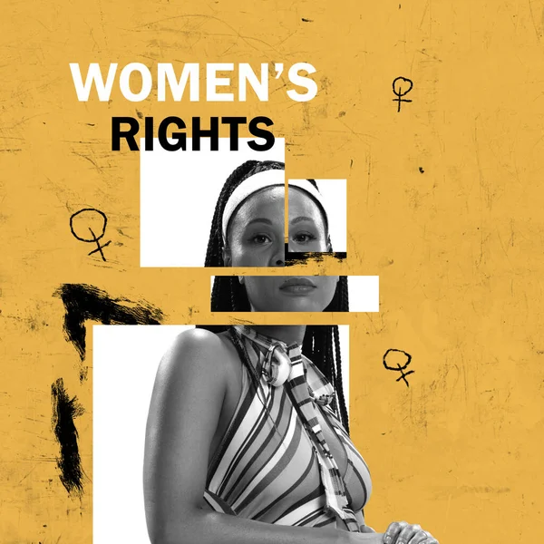 Protection of womens rights. Contemporary art collage. Surrealism. Fight, struggle for female rights, right to choose, gender equality, destroy gender stereotypes and freedom. Poster, banner for ad.
