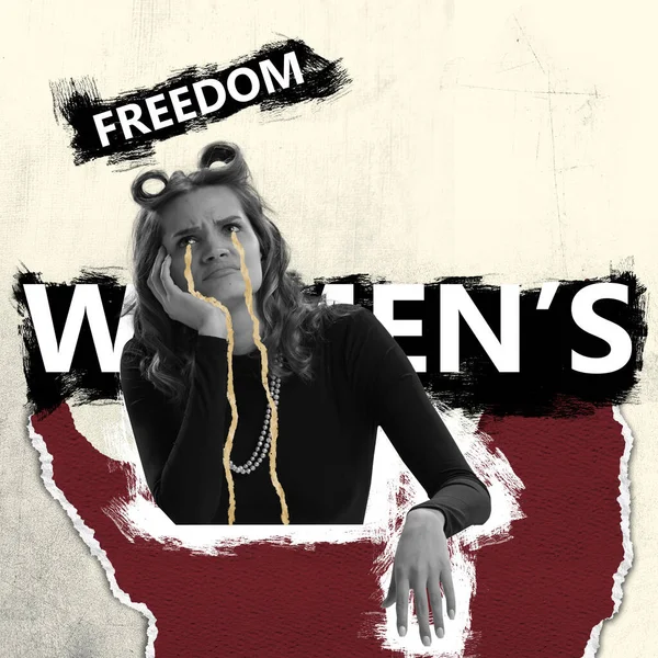 여성의 콜라주 현실주의 여성의 권리를 선택의 자유를 파괴하는 것입니다 포스터 — 스톡 사진