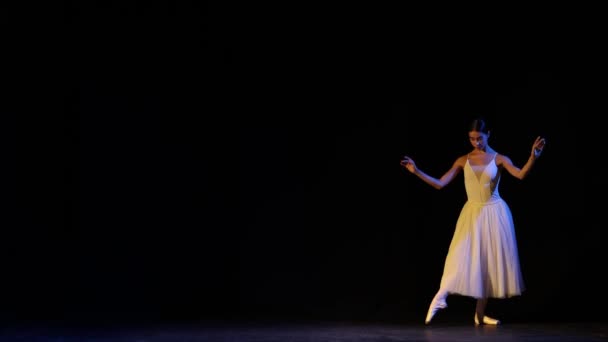 Класичний Балет Танцівниці Вказівці Виконує Елементи Класичного Балету Балерина Білій — стокове відео