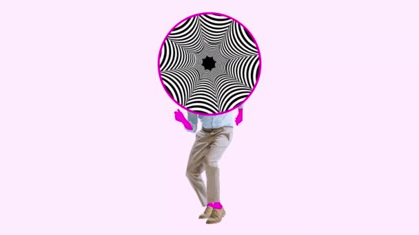Ora Festeggiare Collage Arte Contemporanea Uomo Danzante Con Cerchio Disegno — Video Stock