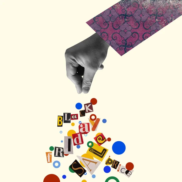 프라이데이 콜라주 디자인 유행하는 파스텔 광고나 문자를 초현실적 포스터 — 스톡 사진