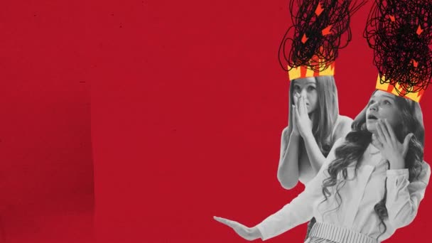 Psychische Gesundheit Und Stresstoleranz Collage Zeitgenössischer Kunst Verängstigte Junge Mädchen — Stockvideo