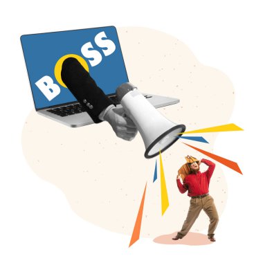 İşyerinde dırdır etmeyi bırak. Çalışanlar üzerinde ahlaki baskı. Çağdaş renkli sanat kolajı. İş hayatı. Sanat, finans, kariyer, iş arkadaşları, takım. Yaratıcı poster