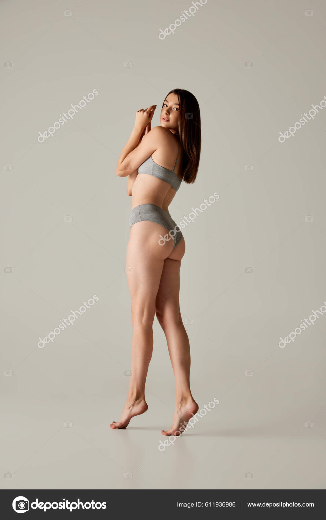 Full Length Portrait Young Beautiful Woman Posing Cotton Underwear Isolated  Stock Photo by ©vova130555@gmail.com 611936986