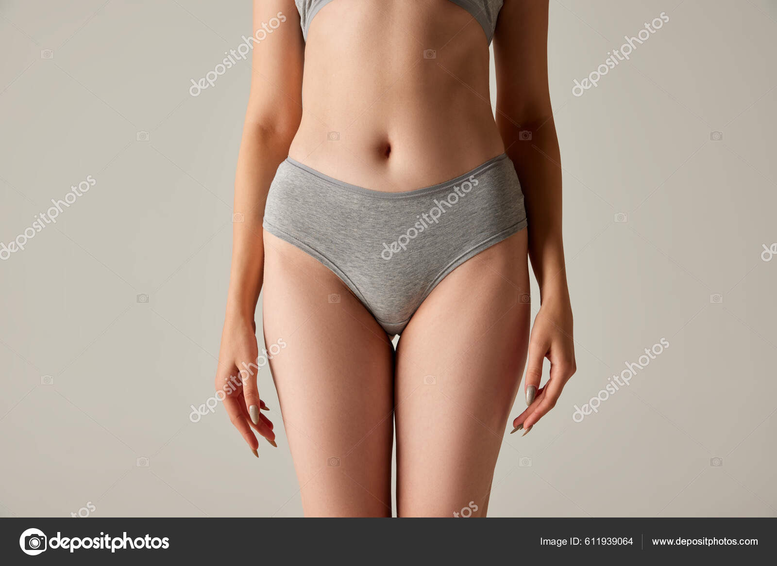 Cropped Image Slim Female Body Belly Buttocks Underwear Isolated