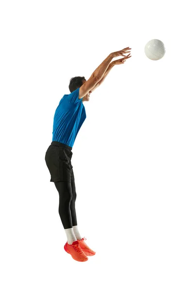 Bloc Plan Studio Jeune Homme Joueur Volley Ball Uniforme Sportif — Photo