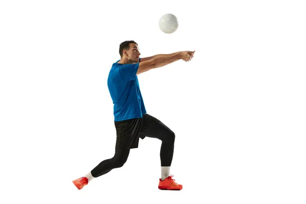 Ontvang Bal Een Volleybal Speler Training Met Bal Geïsoleerd Witte — Stockfoto