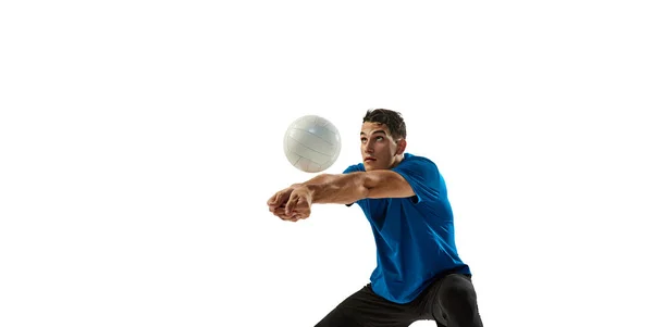 Plan Studio Jeune Homme Joueur Volley Ball Uniforme Sportif Jouant — Photo