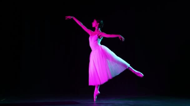 Solo Mujer Joven Hermosa Elegante Bailarina Ballet Profesional Bailando Escenario — Vídeos de Stock