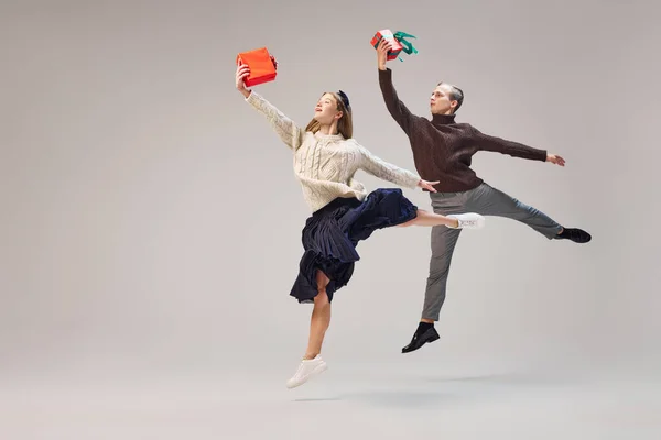 Dreams Love Happiness Young Graceful Couple Ballet Dancers Warm Winter — Stock Photo, Image