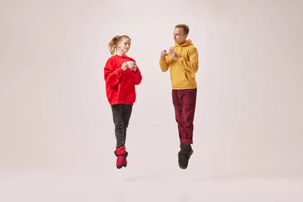 Cozy Tea Party Cute Young Couple Ballet Dancers Warm Winter — Stock Photo, Image