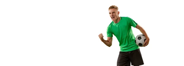 Goal Excited Football Player Shouting Expressing Win Emotions Isolated White — Stock Photo, Image