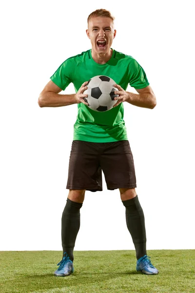 미식축구 선수가 고함을 지르며 배경에서 고립된 감정을 표현하고 스포츠 챔피언 — 스톡 사진