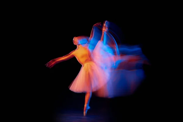 Dans Van Licht Gloed Prachtig Gracieus Meisje Vrouwelijke Balletdanseres Dansend — Stockfoto