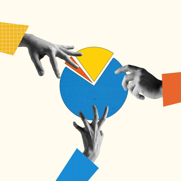 Цели, задачи, планы. Управление руками человека, взятие кусочков слизистой диаграммы, изолированных на светлом фоне. Коллаж современного искусства. Вдохновение, идея. Концепция работы, профессии, бизнеса