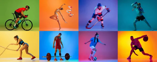 Ciclismo Gimnasia Hockey Mma Fitness Fútbol Baloncesto Levantamiento Pesas Collage —  Fotos de Stock