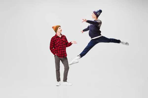 Friends Lovers Rivals Young Men Ballet Dancers Warm Clothes Hats — Stock Photo, Image