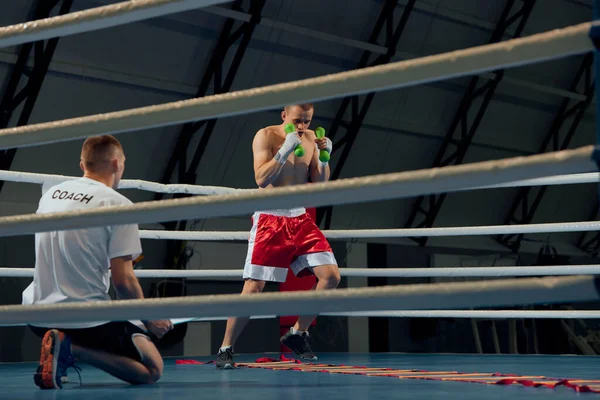 Richtiges Aufwärmen Junge Männliche Boxer Beim Training Mit Personal Coach — Stockfoto