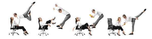Confrontation Independence Expressive Flexible Office Workers Casual Business Clothes Motion — Stock Photo, Image