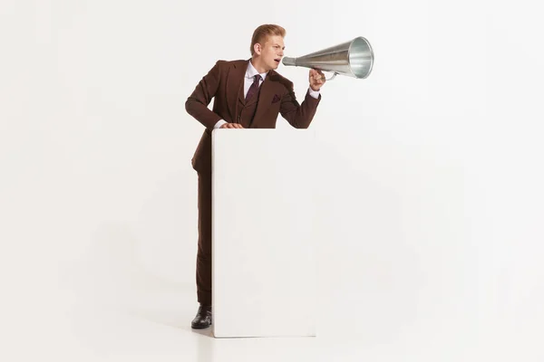 Full Length View Young Employee Businessman Classic Formal Retro Suit — Stock Photo, Image