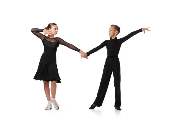 Coppia Ballerini Due Bambini Ragazza Età Scolare Ragazzo Costume Palcoscenico — Foto Stock