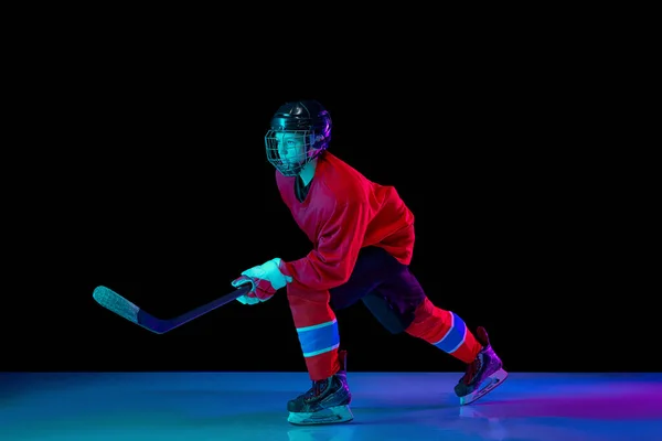 Jugador Hockey Sobre Hielo Junior Uniforme Deportivo Equipo Protección Acción — Foto de Stock