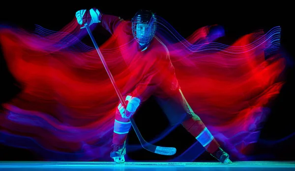 Gran Energía Retrato Dinámico Del Entrenamiento Enérgico Del Jugador Hockey — Foto de Stock