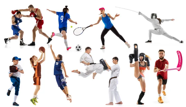 Collage Sportif Athlètes Professionnels Masculins Féminins Joueurs Sur Fond Blanc — Photo