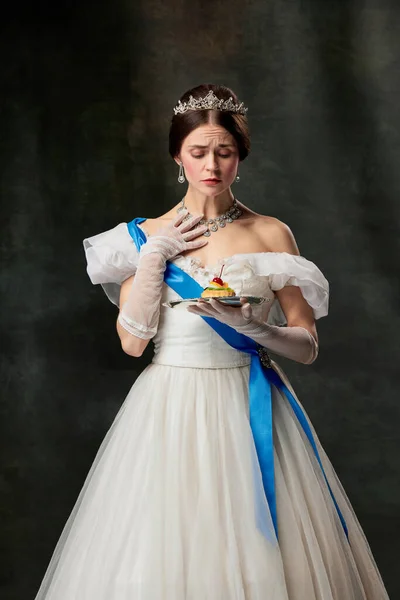 Dieta Real Mulher Triste Elegante Pessoa Real Rainha Princesa Roupa — Fotografia de Stock