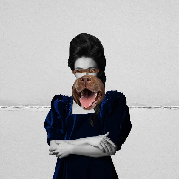Kijk Surrealistische Collage Met Portret Van Jonge Mooie Vrouw Avond — Stockfoto