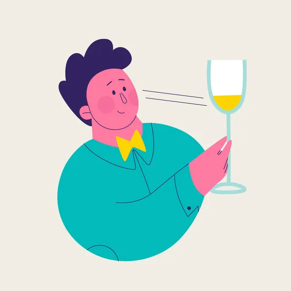 Illustration Unique Ensemble Dégustation Vin Blanc Homme Mignon Explorant Couleur — Image vectorielle