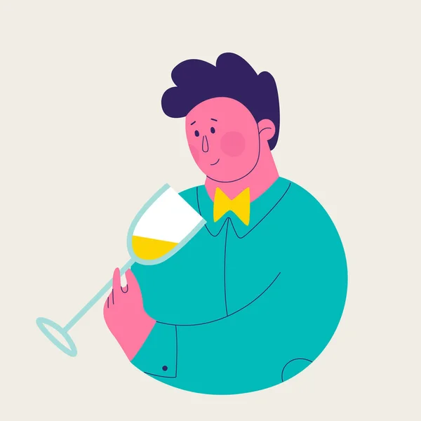 Ilustração Única Conjunto Degustação Vinhos Brancos Homem Bonito Explorando Cor —  Vetores de Stock